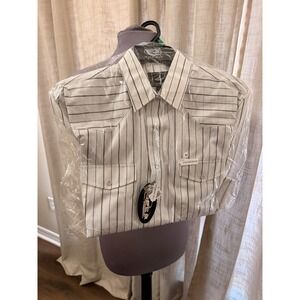 Roper West Made Mens White Black Striped Western Pearl Snap Shirt short sleeve